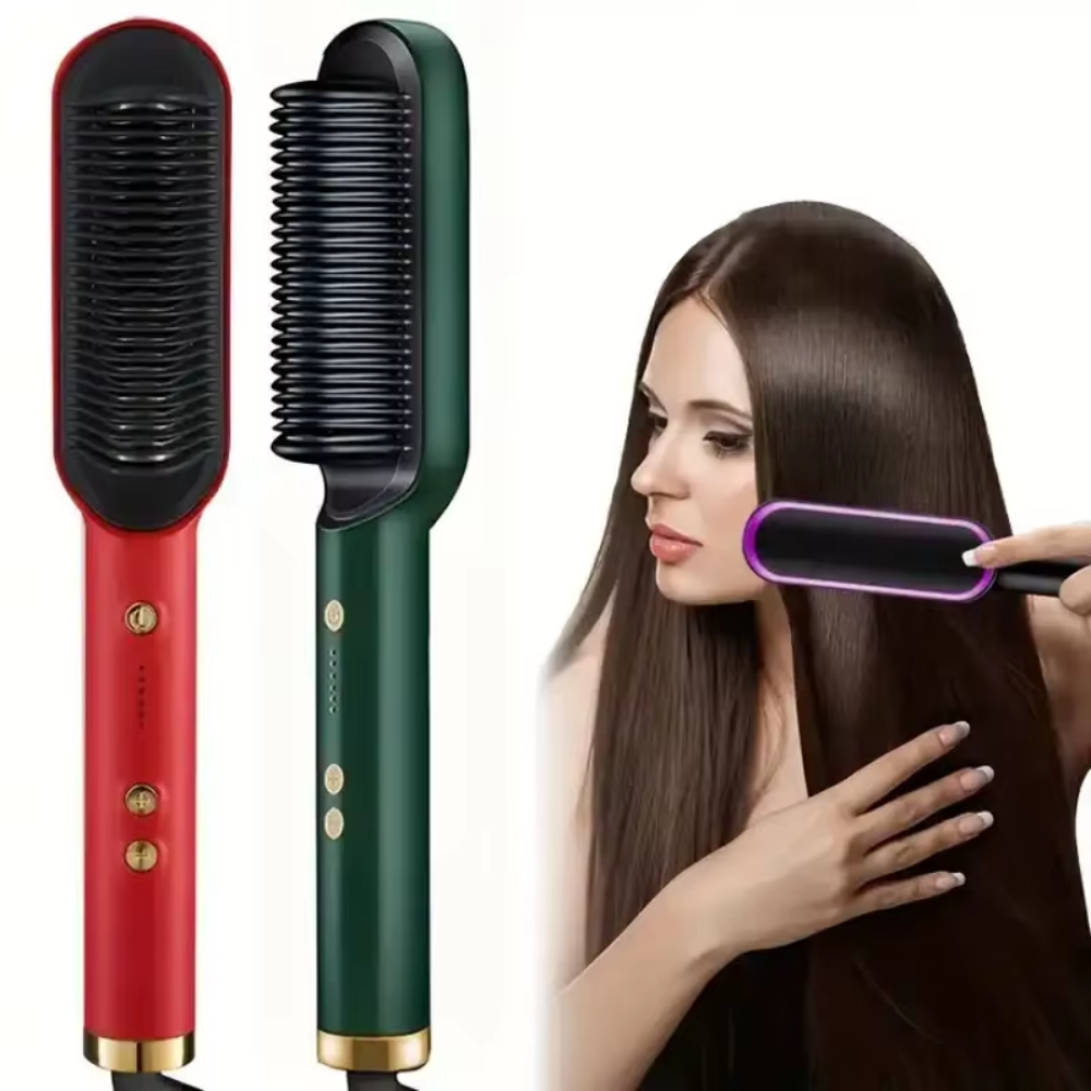 Hair Straightener Brush with PTC Ceramic Heating: