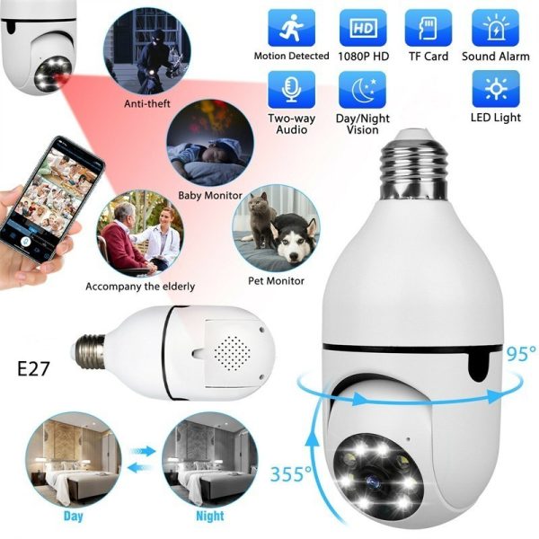 Bulb Camera 1080p Wifi 360 Degree Panoramic Night Vision / Home Security Full Hd Cctv Camera