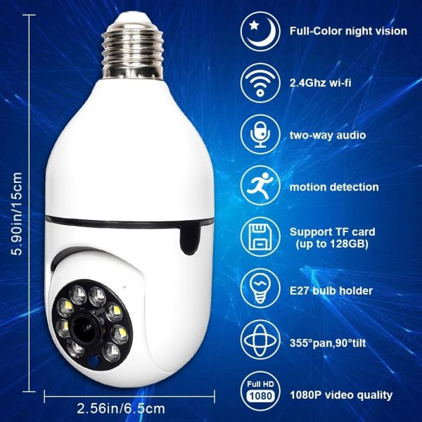 Bulb Camera 1080p Wifi 360 Degree Panoramic Night Vision / Home Security Full Hd Cctv Camera