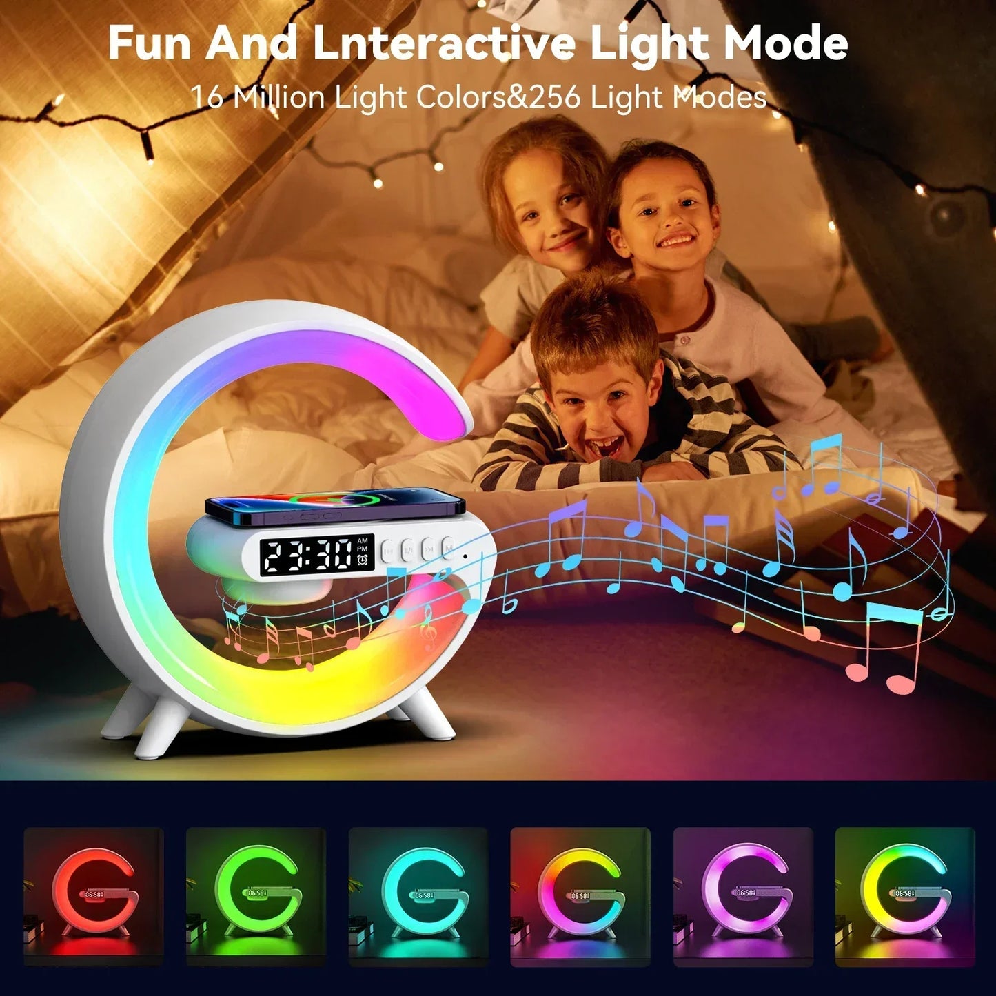 G63 Rgb Light Bluetooth Speaker With 10w Wireless Charging 4 In 1 Led Atmosphere Rgb Night Light Alarm Clock Desk Lamp Bluetooth Speaker Wireless Charging Modern