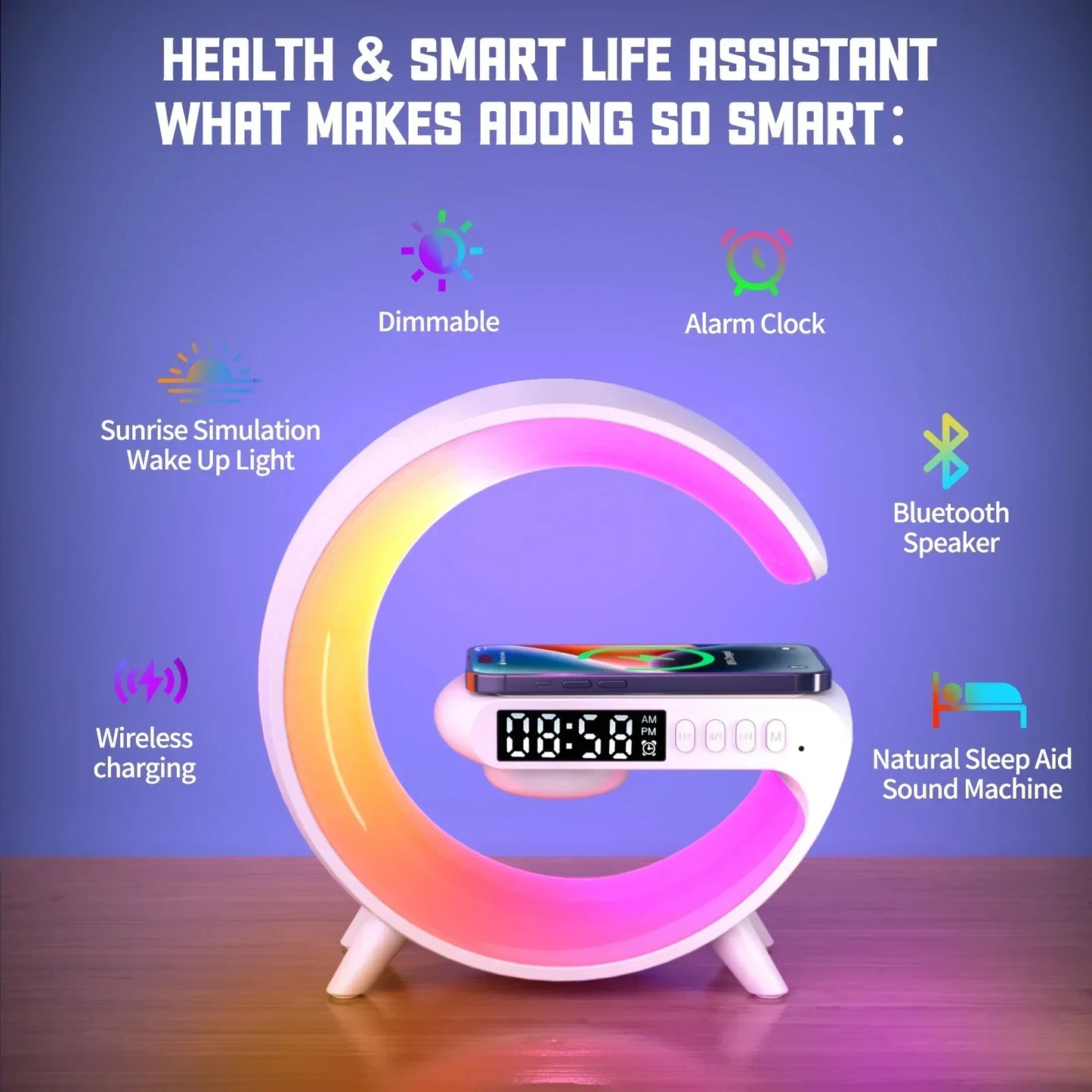G63 Rgb Light Bluetooth Speaker With 10w Wireless Charging 4 In 1 Led Atmosphere Rgb Night Light Alarm Clock Desk Lamp Bluetooth Speaker Wireless Charging Modern