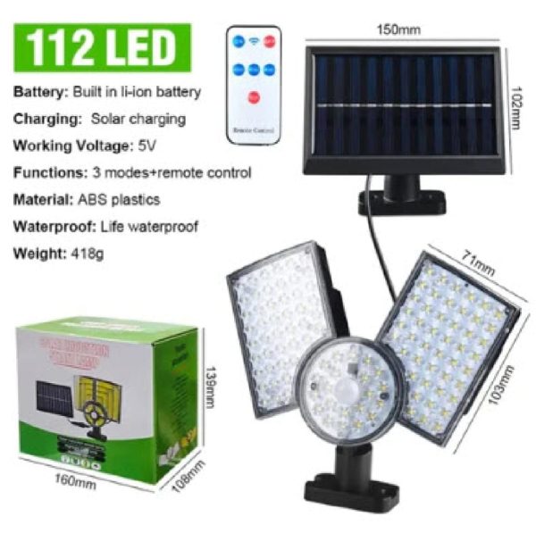 3-headed Led Solar Wall Lamp With Solar Plate Human Body Induction Night Light.