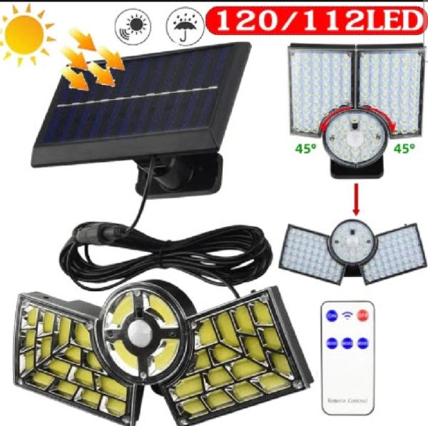 3-headed Led Solar Wall Lamp With Solar Plate Human Body Induction Night Light.