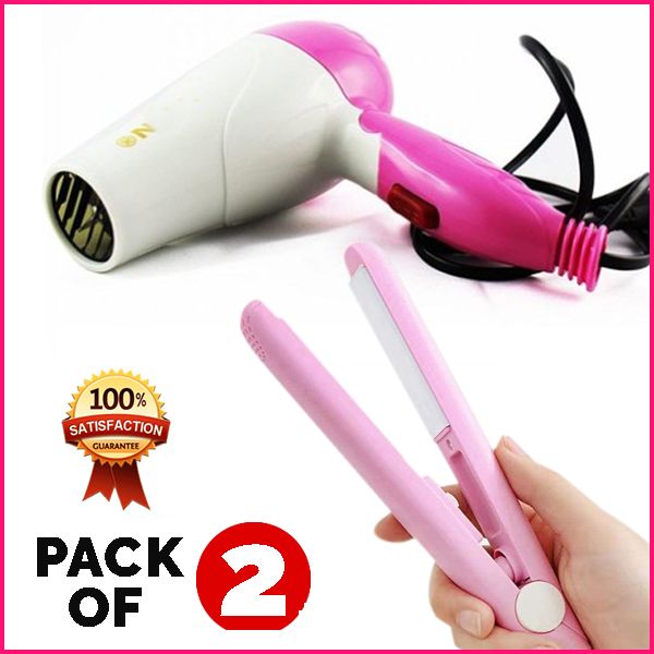 Pack Of 2 Combo Mini Hair Straightener And Hair Dryer.