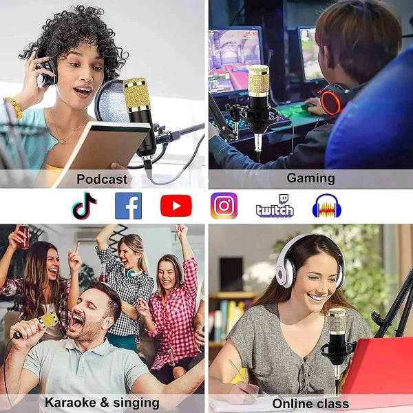 Podcast Mic Set With Live Sound Card,condenser Microphone With Rechargeable 12 Kinds Of Auxiliary Background For Karaoke Singing, Youtube Recording