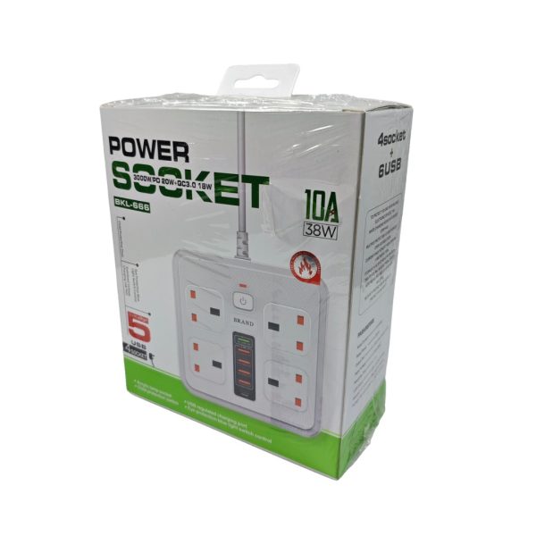 Power Socket / Power Strip / Power Extension With Type-c Pd 20w + Usb Qc 3.0 Fast Charging 6 Ports, Universal Power Socket / 4-way Power Strip / 2m Extension Cable