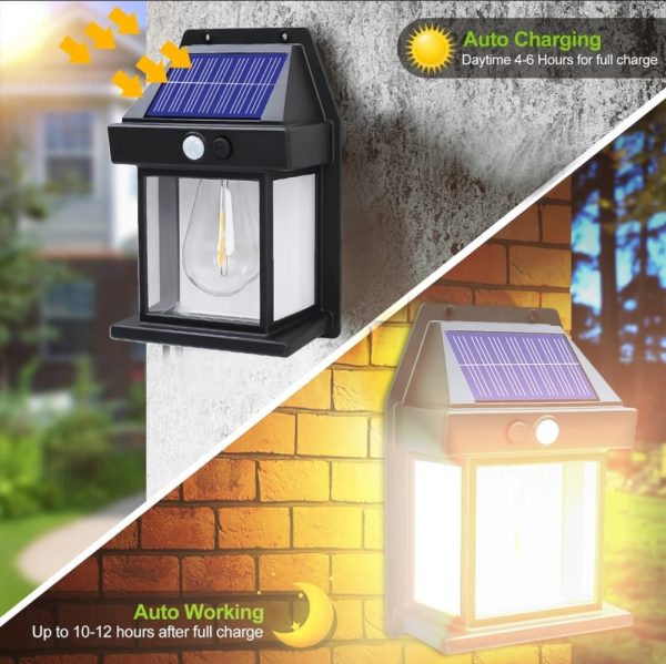 Solar Power Motion Sensor Human Body Induction Led Wall Light Waterproof Tungsten Filament Lamp Outdoor Garden Courtyard Light