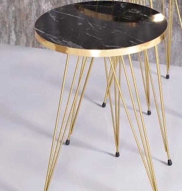 (1 Piece) Black Marble Look With Gold Metal Legs Coffee Table.