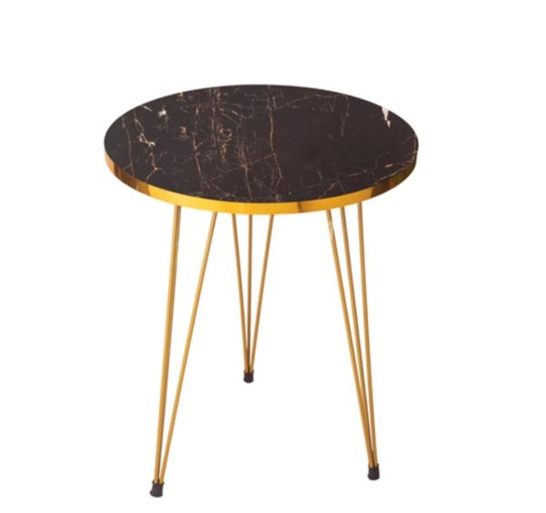 (1 Piece) Black Marble Look With Gold Metal Legs Coffee Table.