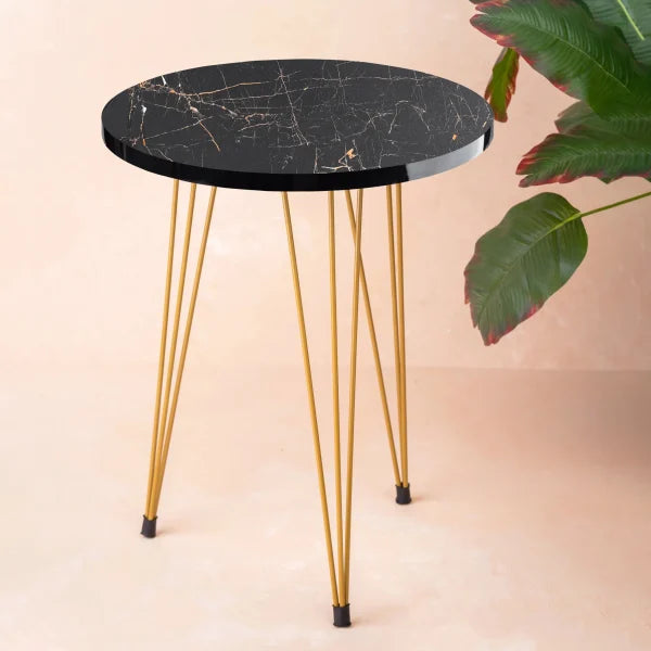 (1 Piece) Black Marble Look With Gold Metal Legs Coffee Table.