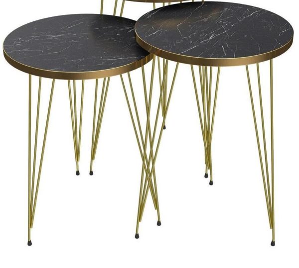(1 Piece) Black Marble Look With Gold Metal Legs Coffee Table.