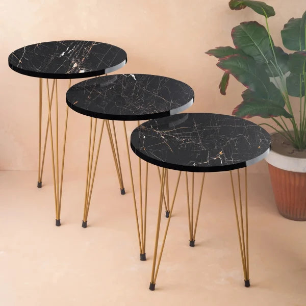 (1 Piece) Black Marble Look With Gold Metal Legs Coffee Table.