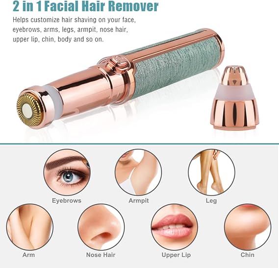 2 In 1 Flawless Facial Hair Remover Rechargeable Waterproof Shaver.