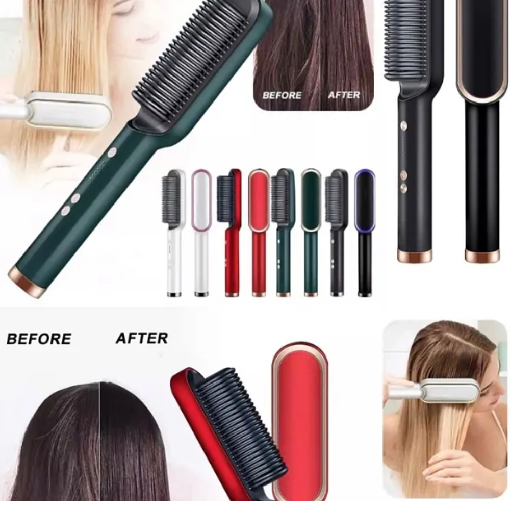 Hair Straightener Brush with PTC Ceramic Heating: