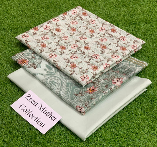 3PCS ZEEN MOTHER LAWN COLLECTION BEST WORLD CLASS QUALITY.