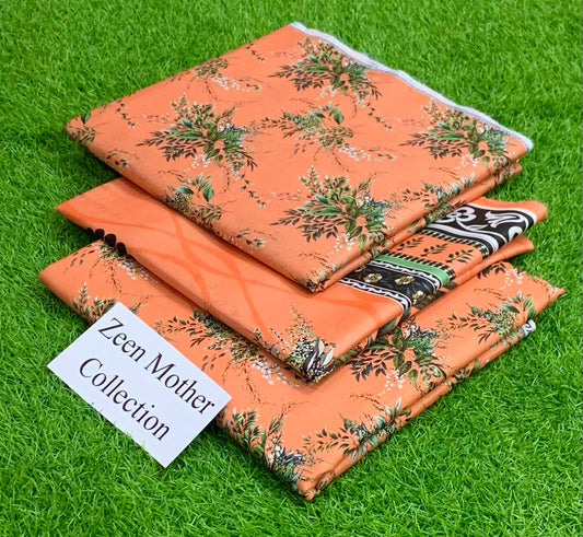3PCS ZEEN MOTHER LAWN COLLECTION BEST WORLD CLASS QUALITY.
