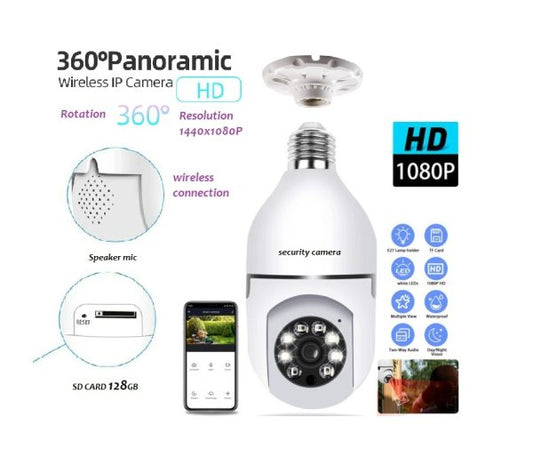 Bulb Camera 1080p Wifi 360 Degree Panoramic Night Vision / Home Security Full Hd Cctv Camera