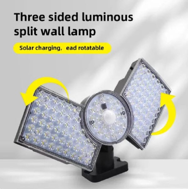 3-headed Led Solar Wall Lamp With Solar Plate Human Body Induction Night Light.