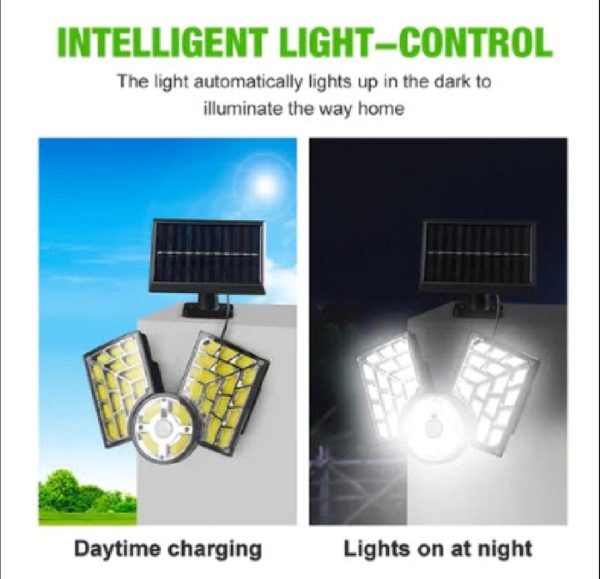 3-headed Led Solar Wall Lamp With Solar Plate Human Body Induction Night Light.