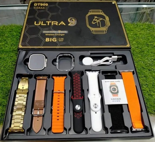 Dt900 Ultra Smart Watch 49mm Display Smart Watch With 7 Straps & Crystal Case Dt 900 Random Color