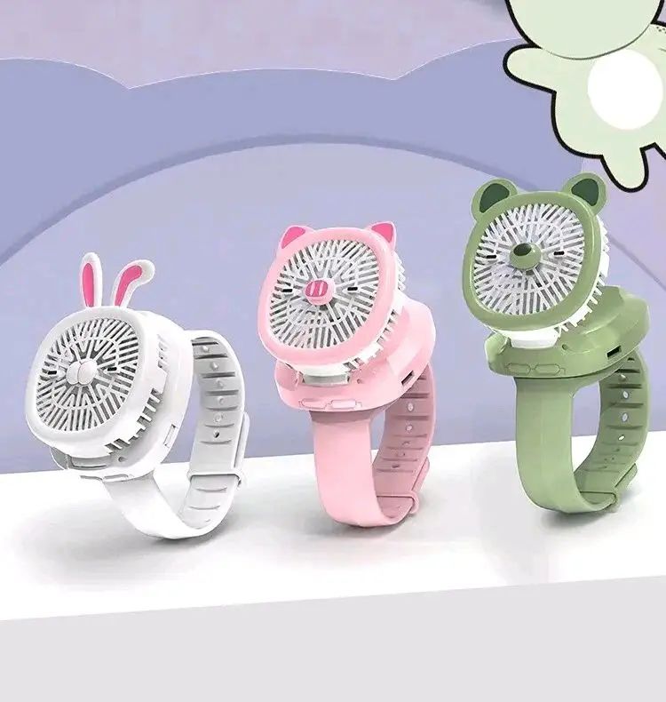 Watch Fan Cartoon with Wrist Strap Rechargeable 3Levels Adjustable Handheld Fan