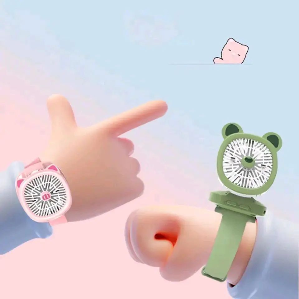 Watch Fan Cartoon with Wrist Strap Rechargeable 3Levels Adjustable Handheld Fan